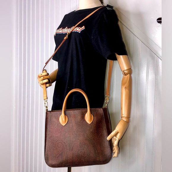 W ETRO Milano Red Paisley Top Zipper Crossbody Shoulder Bag Stunning Condition - Picture 12 of 17